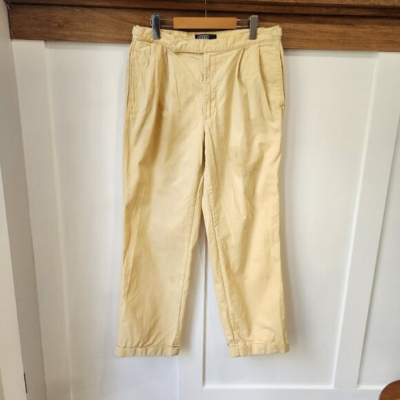 Vintage Polo Ralph Lauren Pleated Cuffed Pants Men’s 34x31 Cream 100% Cotton USA - Picture 1 of 16